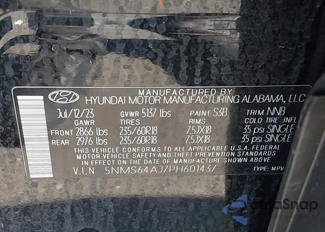2023 Hyundai Santa Fe Xrt z USA, uszkodzony, nr VIN 5NMS64AJ7PH601437